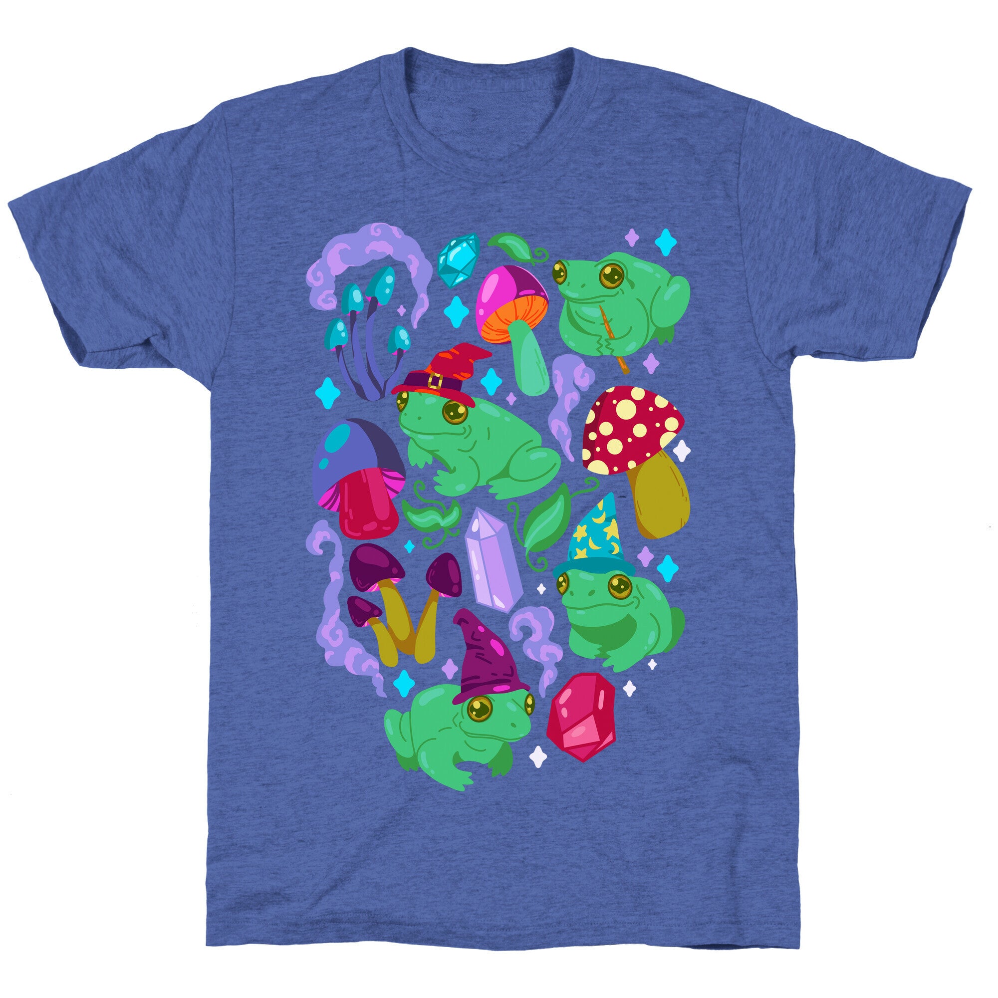 Magical Mushroom Frogs Pattern Unisex Triblend Tee